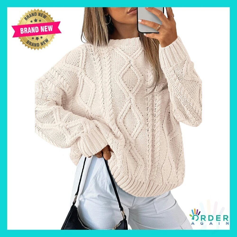 Oversized Cable Knit Crewneck Sweater Cozy Chic Fall Essential Minimal